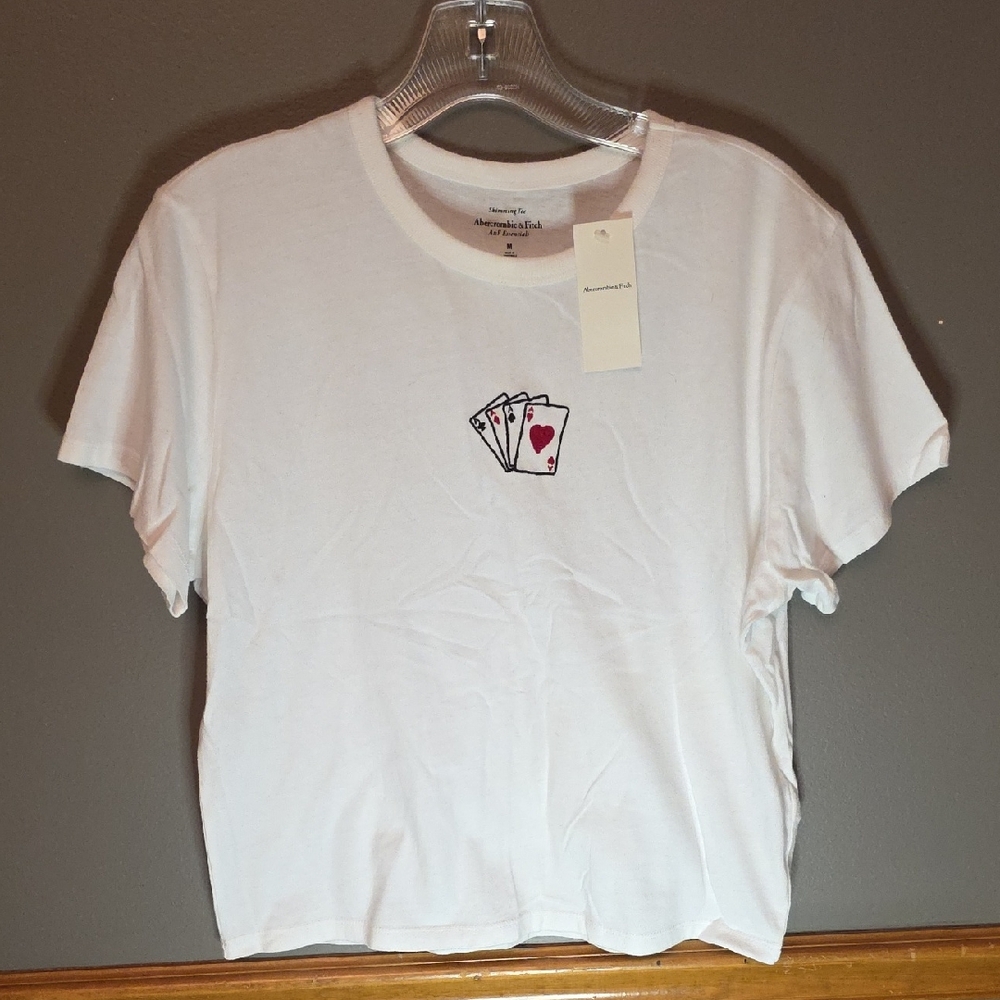 Abercrombie & Fitch Skimming White Tee with Aces